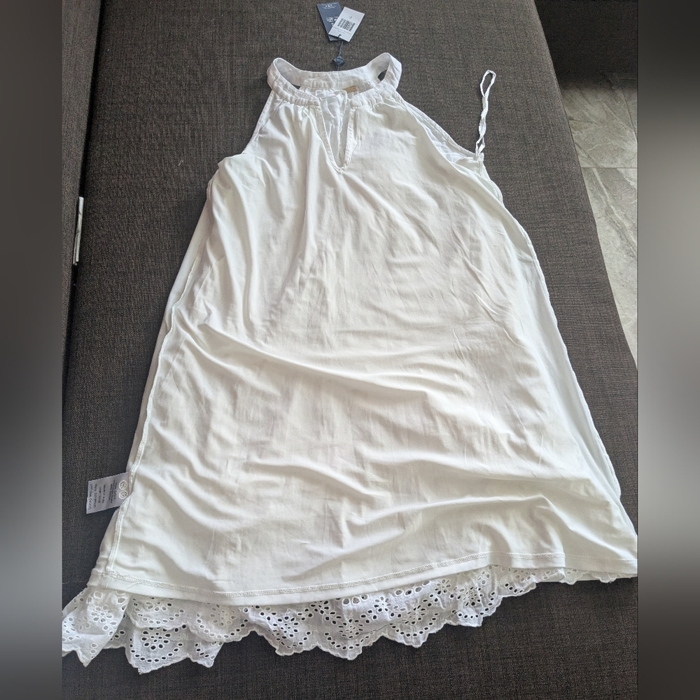 CABANA LIFE Essentials-White Sleeveless Halter-Tassels Eyelet Mini Dress SPF 50+ - Picture 11 of 14